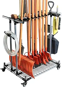 Photo 1 of Garden Tool Storage Rack with Wheels Heavy-Duty Organizer for Garage, Yard, and Garden Tools