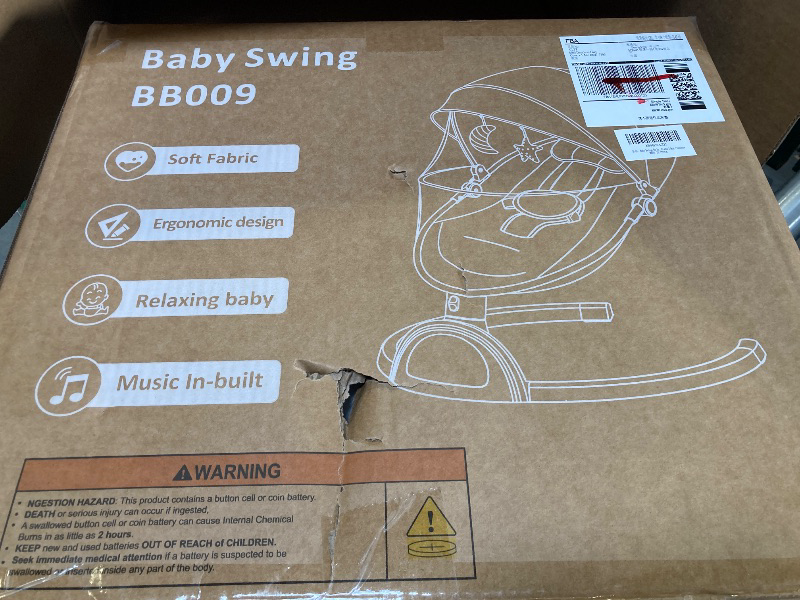 Photo 1 of Baby Swings for Infants, Portable Baby Swing for Indoor and Outdoor, Bluetooth Baby Swing with Music Speaker, 5 Point Harness Belt, 5 Speeds and Timing