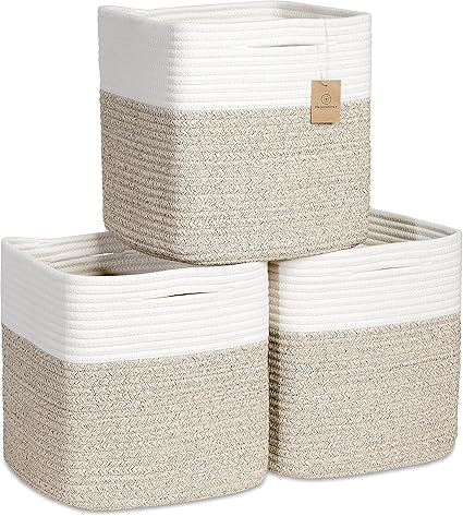 Photo 1 of NaturalCozy Storage Cubes 11 Inch Cotton Rope Woven Baskets for Organizing, 3-Pack | Cube Bin Square Shelves Organizer, Classroom, Kids Toy Bins, Closet, Baby Nursery