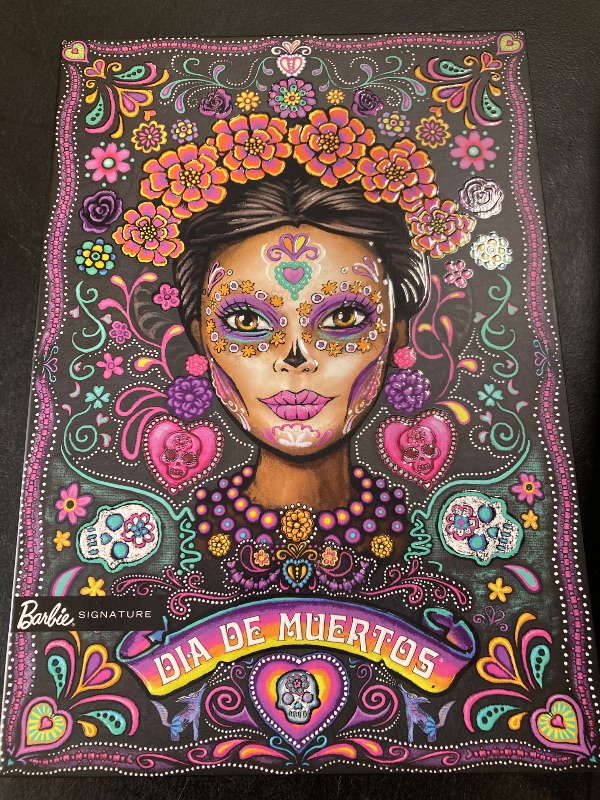 Photo 1 of Barbie Signature Doll, 2024 Día De Muertos Collectible in Black Dress with Blue Ruffle Top, Embroidered Print, and Colorful Accessories
