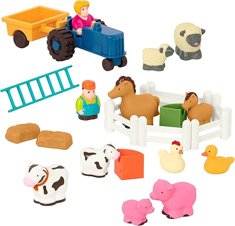 Photo 1 of Battat Farm Animal Play Set - 25 Toy Farm Animals, Fences, Farmers, Tractor, Trailer & More for Toddlers 18 Months+ - Farm Playset