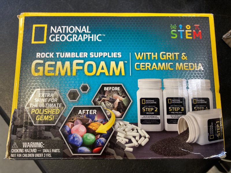 Photo 1 of Blue Marble National Geographic Rock Tumbler Media – The Ultimate Rock Polishing Supplies Kit, 4 Stage Bulk Grit, 1.5 Pounds of Ceramic Pellets, GemFoam Polishing Tumbling Media