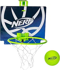 Photo 1 of Nerf Mini Over The Door Basketball Hoop - Nerfoop Indoor Basketball Hoop for Kids - Toy Door Basketball Hoop + Mini Foam Basketball Game Set -  Green