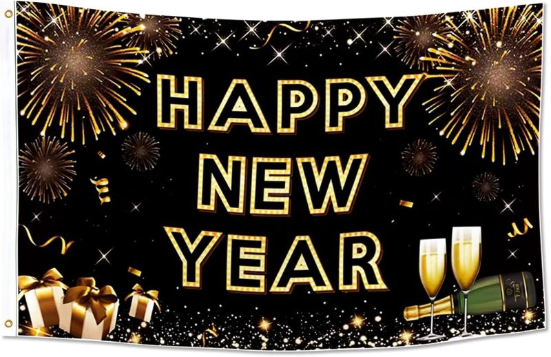 Photo 1 of Happy New Year Flag 3x5FT Funny Cool Flag Banner for College Dorm Room Decorations Double Sewing Edges 