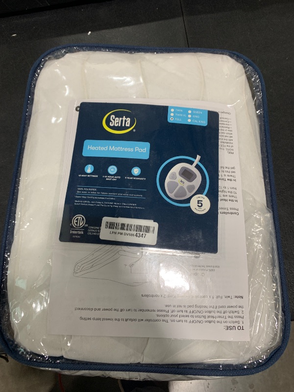 Photo 1 of Serta Heated Mattress Pad Full Size - Electric Mattress Pad, 10 Heat Setting Controller, Auto Shut Off Timer, Deep Elastic Pocket, Up to 17" Mattress, ETL Certified, Machine Wash, Full, White