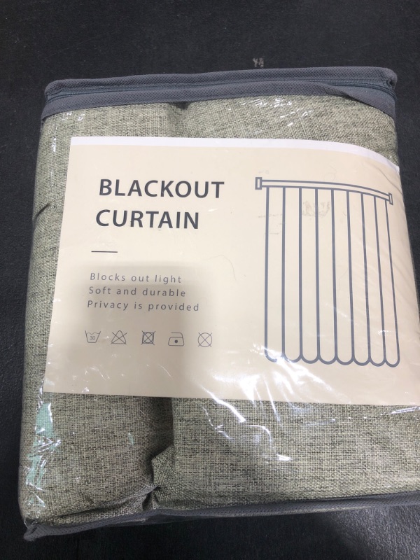 Photo 1 of 100% Blackout Shield Linen Blackout Curtains for Bedroom 84 Inches Long, Back Tab/Rod Pocket Living Room Drapes, Thermal Insulated Blackout Curtains 2 Panels Set, 50" W x 84" L, Light Sage