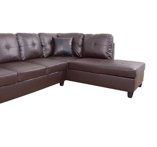 Photo 1 of  Sectional Couch Set L Shape Sn Leather Couch Right Hand Chaise 2PC with Accent  Living Room