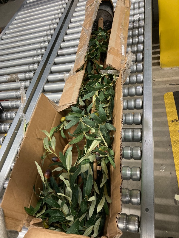 Photo 1 of 7 ft Artificial Olive Plants with Realistic Leaves and Natural Trunk, Silk Fake Olive Tree in Black Plastic Pot, Faux Olive Tree for Office Home
