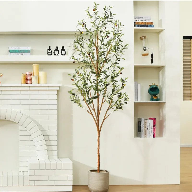 Photo 1 of 7 ft Artificial Olive Plants with Realistic Leaves and Natural Trunk, Silk Fake Olive Tree in Black Plastic Pot, Faux Olive Tree for Office Home
