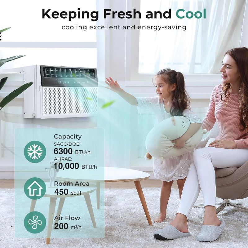 Photo 1 of  10,000 BTU U-Shaped Window Air Conditioner, Cools Up to 450 Sq.Ft, 6 Modes, 24H Timer, Energy-Saving, Full Window View, White