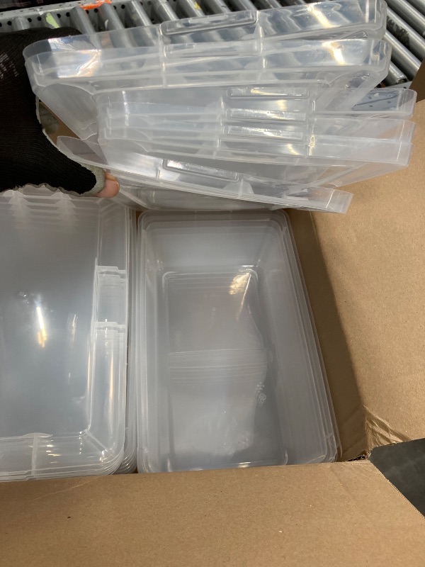 Photo 1 of **MISSING 3 CONTAINERS**IRIS USA 7 Quarts Plastic Storage Container Bin with Latching Lid, 12 Pack, Nestable Box Tote Closet Game Organization Teacher Tools Art Supplies Shoe Shoebox Stackable