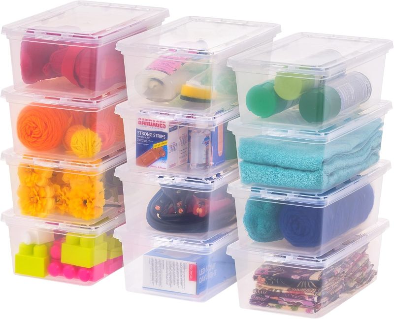 Photo 1 of **MISSING 3 CONTAINERS**IRIS USA 7 Quarts Plastic Storage Container Bin with Latching Lid, 12 Pack, Nestable Box Tote Closet Game Organization Teacher Tools Art Supplies Shoe Shoebox Stackable