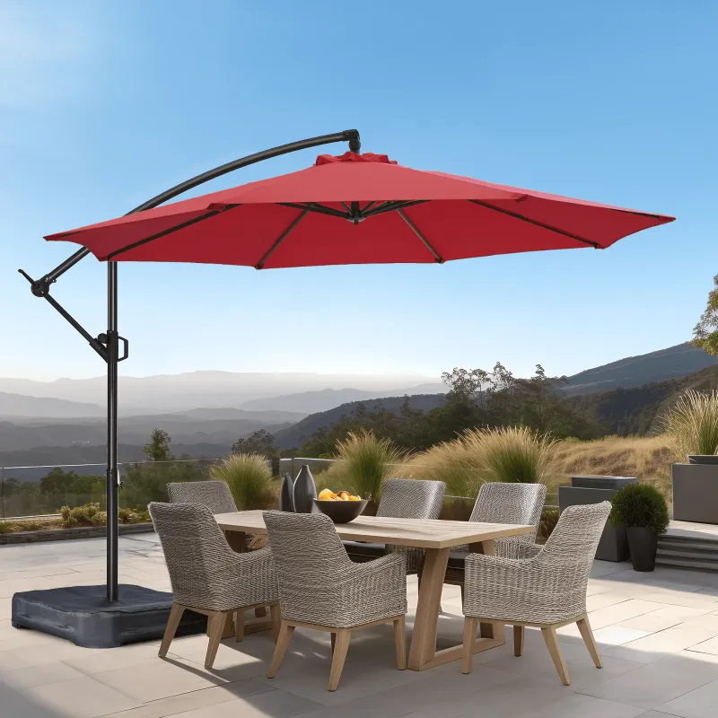 Photo 1 of 10ft Offset Hanging Market Patio Umbrella with Easy Tilt Adjustment,Polyester Shade,8 Ribs for Backyard,Poolside,Lawn and Garden,Red