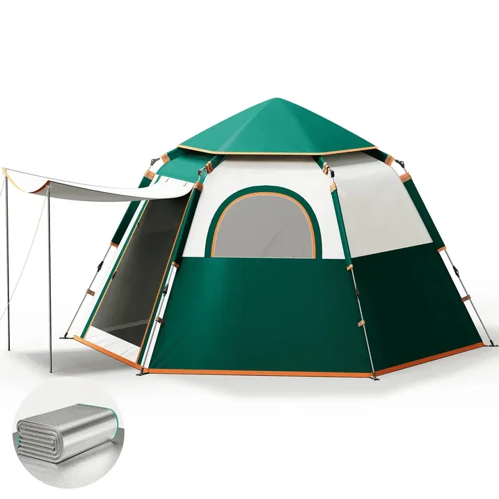 Photo 1 of 4-6 Person Tents for Camping, Instant Tent with Camping Ground Mat Camping Tent with Removable Rainfly and Carry Bag, Green
