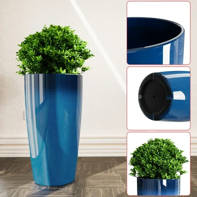 Photo 1 of 21 inch Tall Planters for Outdoor Plants Set of 2,Tall Plant Pots with Drainage Hole,Large Flower Pots for Indoor Front Porch Garden Home Patio,Blue
