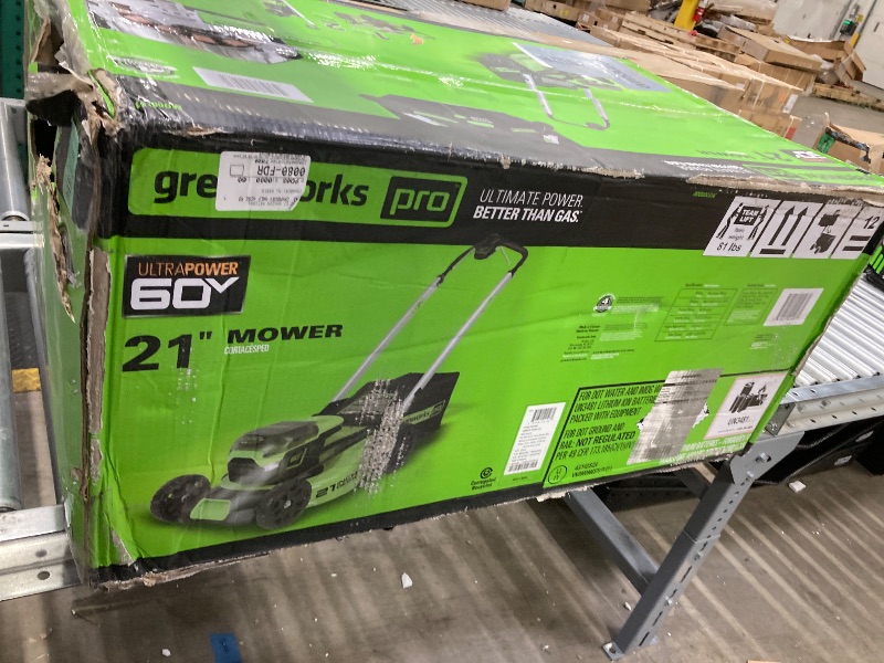 Photo 1 of Greenworks 60V 21” Cordless (Push) Lawn Mower (LED Lights + Aluminum Handles), 5.0Ah Battery and Rapid Charger