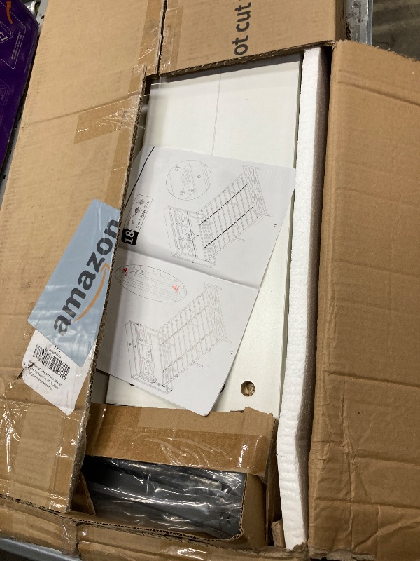 Photo 1 of ***MISSING PARTS****DWVO Farmhouse Queen Bed Frame with LED Lights and Charging Station, Platform Bed Frame with Storage Bookcase Headboard, Sliding Barn Door, Solid Metal Slats, No Box Spring Needed (White)