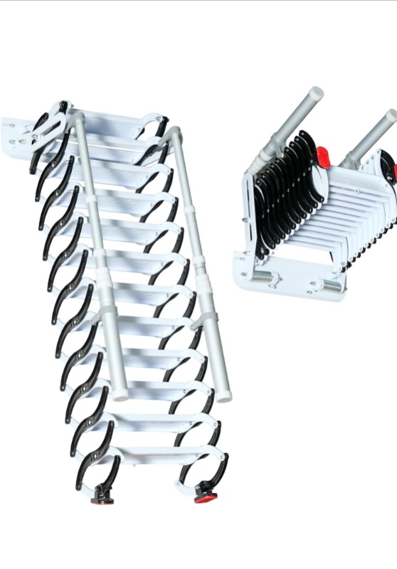 Photo 1 of 10 Steps Retractable Loft Foldable Ladde, Extra Wider 4in Wall Mounted Folding Ladder Pull Down System with 2 Handrails, Wall 27x6.5in Size, 660lb Capacit,8.03-8.36ft Vertical Height (10 Steps)