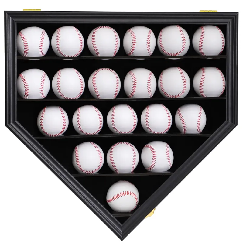 Photo 1 of 21 Baseball Display Case Wall Mount Clear View Anti Fade? with Lockable UV Protection Acrylic Door, Wood Display Show Rack Cabinet Shadow Box for Collectible Balls(Black)
