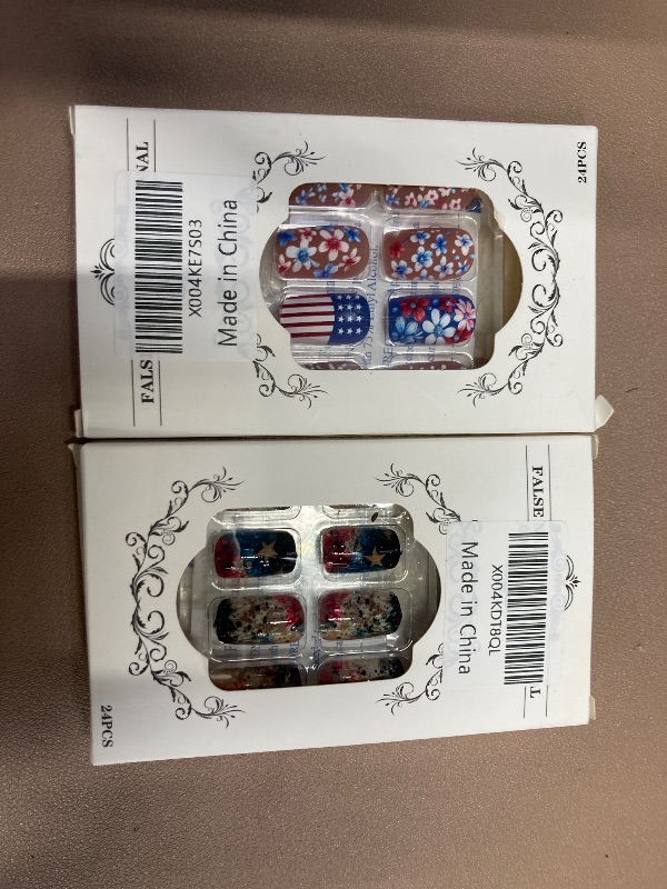 Photo 1 of 24 Pcs Independence Day Press on Nails Medium Square Fake Nails 4 of July Press on Nail with USA Flag Designs RIICFDD Glossy Stick on Nails Acrylic Full Cover Star False Nails for Women Girls x2