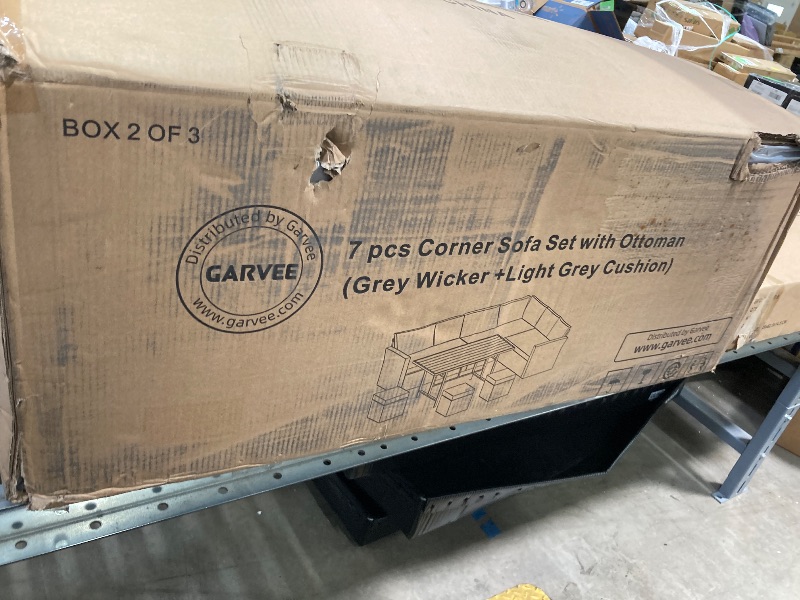 Photo 1 of  box 2 of 3 only U-MAX 7 Pieces Patio Furniture Set, Outdoor Sectional Sofa Conversation Set, All Weather Wicker Rattan Dining Table & Chair with Ottoman, Grey Rattan&Grey Cushion