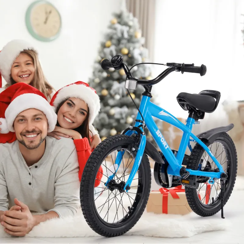 Photo 1 of 16 Inch Kids Bike Girls and Boys Blue Kid Bicycle with Kickstand & Training Wheels
