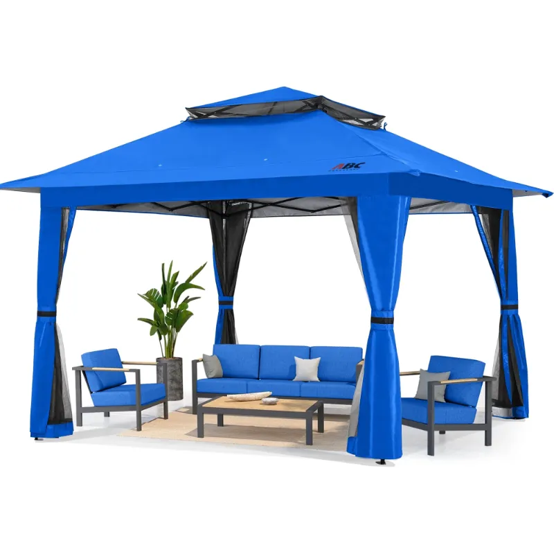 Photo 1 of **BROKEN FRAME**ABCCANOPY 13'x13' Gazebo Tent Outdoor Pop up Gazebo Canopy Shelter with Mosquito Netting, Blue