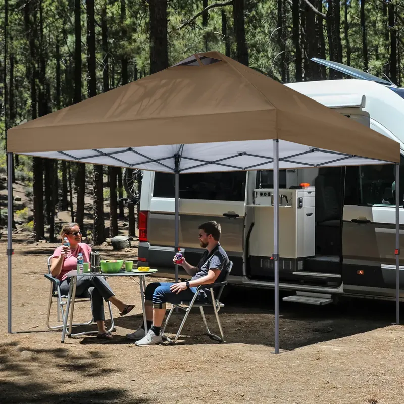 Photo 1 of 10 ft x 10 ft Easy Pop up Outdoor Portable Instant One Push Function Canopy Tent with Air Vent, Khaki