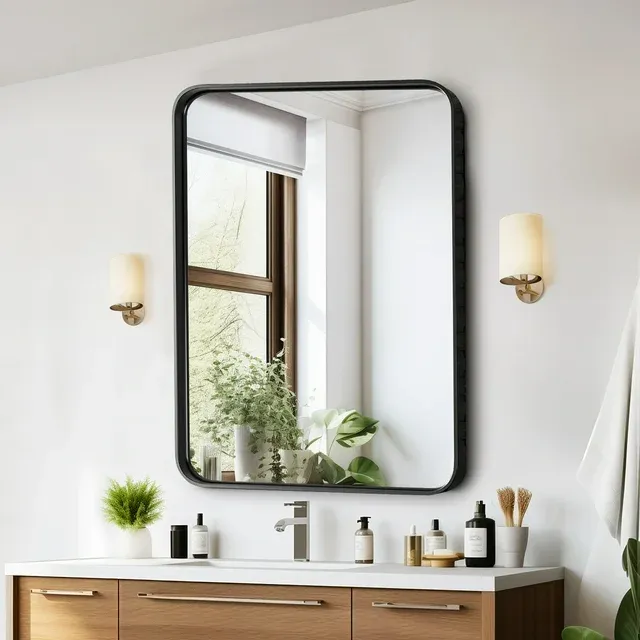 Photo 1 of 22x30 Inch Bathroom Mirror Large Rectangle Vanity Framed Mirror for Wall, Tempered Glass, Hangs Horizontally or Vertically