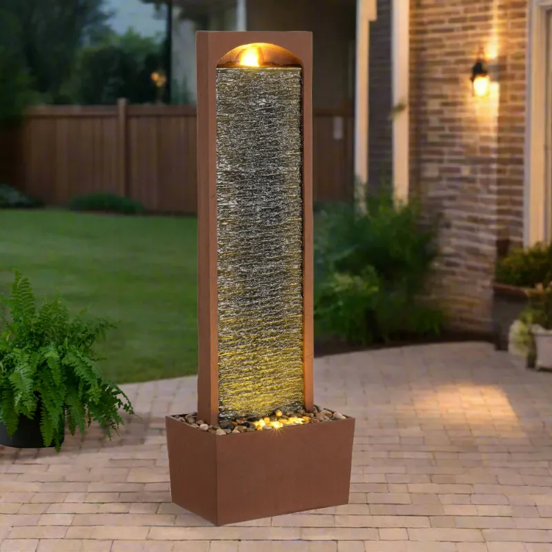 Photo 1 of ***PARTS ONLY***
Teamson Home 38.5" Faux Slate Contemporary Outdoor LED Waterfall Fountain with Pebble Base, Red Rock
