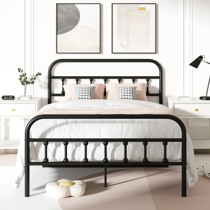 Photo 1 of ***(MISSING SCREWS, BOX RIPPED/TORN, SOME SCUFFS/SCRATCHES)***
UHOMEPRO Full Platform Bed Frame with Headboard, Metal Full Size Bed Frame for Adults Teens, Rustic Vintage Full Bed Frame Bedroom Furniture, No Box Spring Needed, Black
