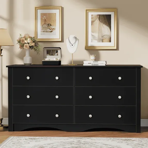 Photo 1 of ***(MISSING PARTS, SELLING AS PARTS ONLY, OPEN DAMAGED BOX RIPPED/TORN, ITEMS CORNER CHIP DAMAGE -NO LONGER FACTORY PACKED)*** White, Finish 
Homall 6 Drawer Wood Dresser Furniture, Double Tier Storage Cabinet for Bedroom & Living Room, White Finish 