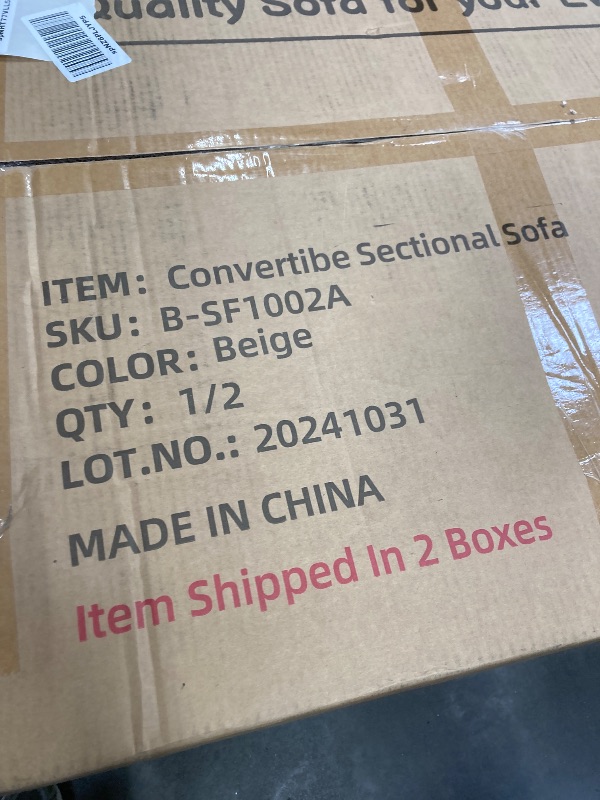 Photo 1 of **BOX 1 OF 2 ONLY/INCOMPLETE SET**Convertible, Reversible Sectional Sofa for Small Space, Dark Beige
