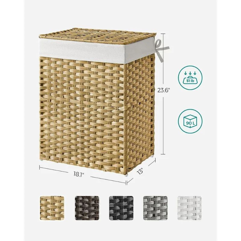 Photo 1 of 23.8 Gal (90L) Laundry Hamper Laundry Basket with Lid and Handles Wicker hamper Foldable Removable Liner Bag Natural