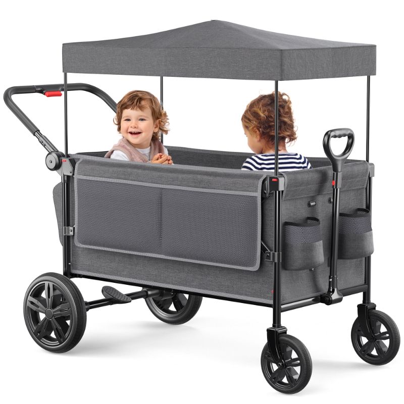 Photo 1 of **THERE IS A BROKEN BAR BUT IT DOES NOT APPEAR TO AFFECT USE.**

SACVON All-Terrain Stroller Wagon for Toddlers with Canopy, Parent Organizer, Adjustable Handlebar, 2 Cup Holders