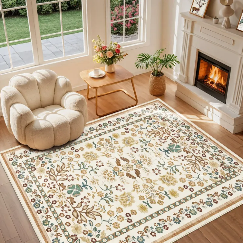 Photo 1 of 10x14 Area Rug Living Room Rugs - Washable Vintage Floral Soft Thin Large Rug Indoor Floor No Slip Rug Carpet for Bedroom Under Dining Table Home Office Decor - Brown Green