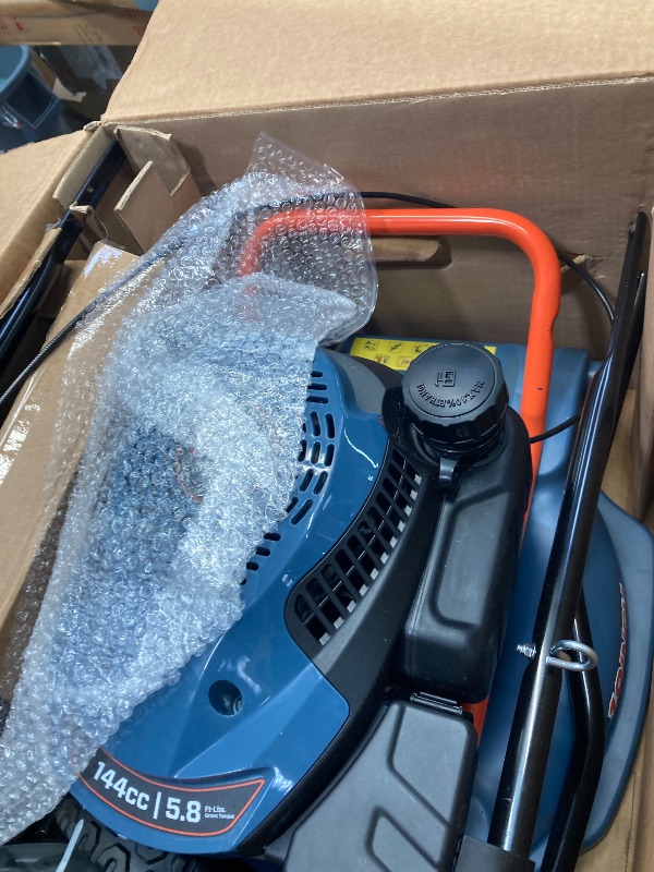 Photo 1 of **MISSING PARTS/WHEEL**SENIX Gas Lawn mower, 18in Cutting Blade / 19in Cutting Deck, 144cc 4-Cycle Engine Push Mower with Side Discharge