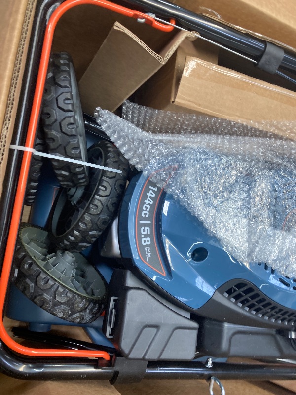 Photo 1 of **MISSING PARTS/WHEEL**SENIX Gas Lawn mower, 18in Cutting Blade / 19in Cutting Deck, 144cc 4-Cycle Engine Push Mower with Side Discharge