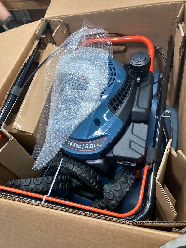 Photo 1 of **MISSING PARTS/WHEEL**SENIX Gas Lawn mower, 18in Cutting Blade / 19in Cutting Deck, 144cc 4-Cycle Engine Push Mower with Side Discharge