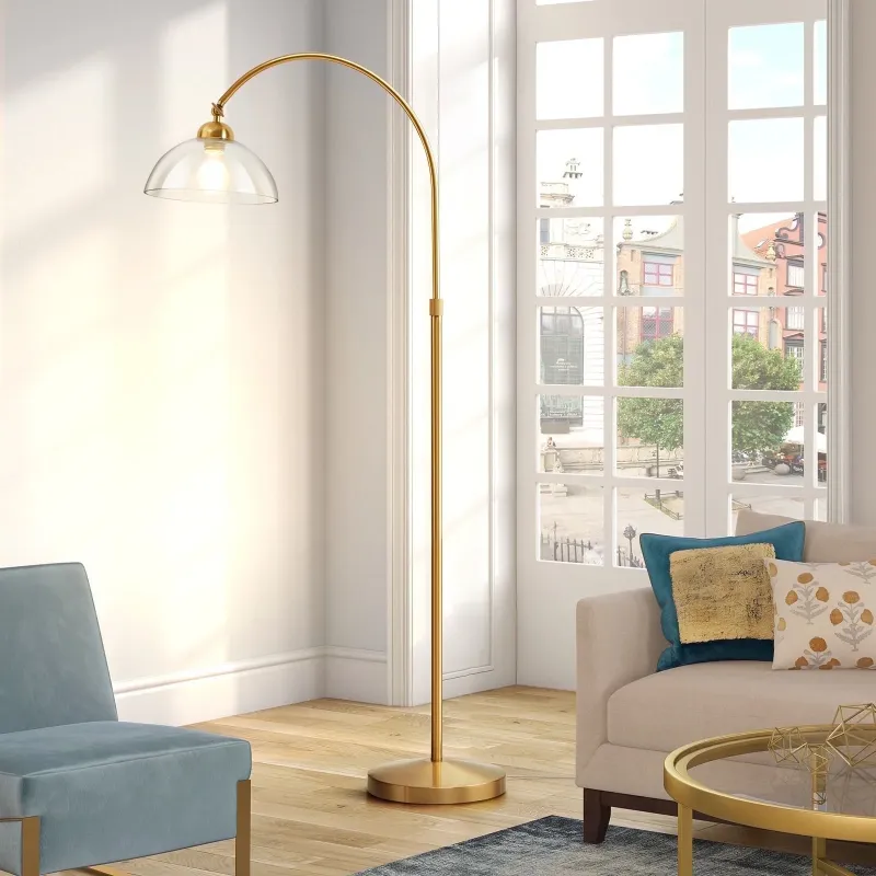 Photo 1 of -NATYSWAN Arc Floor Lamp for Living Room,Modern Standing Lamp with Glass Lampshade&Sturdy Base,Gold Corner Tall Pole Lamps for Bedroom Office,62.6in