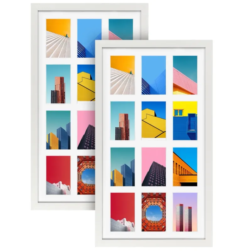 Photo 1 of 12 Opening 4x6 White Collage Picture Frames Set of 2, Multiple Frames for Displaying 6x4 Photos with Mat
