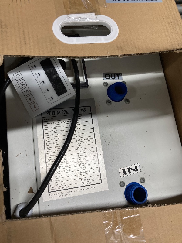 Photo 1 of ***PARTS ONLY***
WECIYGG Mini Swimming Pool Heat Pump 12000 BTU for Above Ground Pools, 3.5 kW Electric Pool Heater with Titanium Heat Exchanger, 110V 60Hz, Up to 2000 Gallons