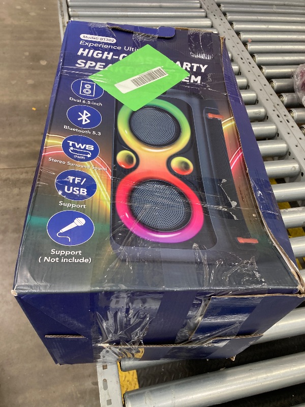 Photo 1 of  ***(PLUG BENT, SOME SCUFFS/SCRATCHES, BOX RIPPED/TORN)***
Dual 6.5-inch 160W Large Loudest Party Speaker Bluetooth Wireless with Microphone Jack, Support USB TF, Rich Bass for DJ, Karaoke