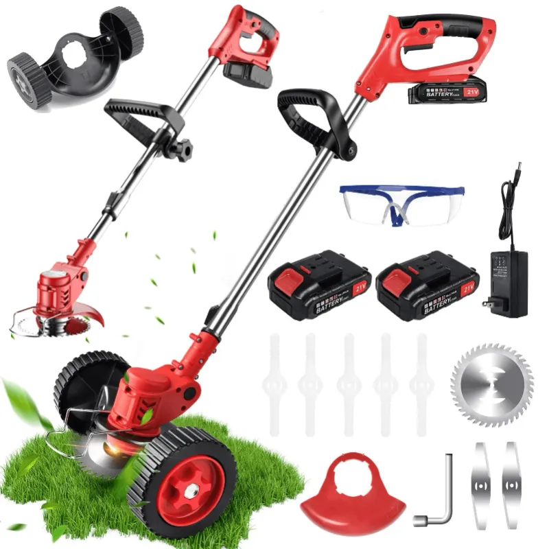 Photo 1 of 21v  Wacker Cordless with Fast Charger,Retractable and Foldable Home Cordless Weed Wacker,2 X 2.0Ah Battery Powered with 8 Types Blade and Wheels