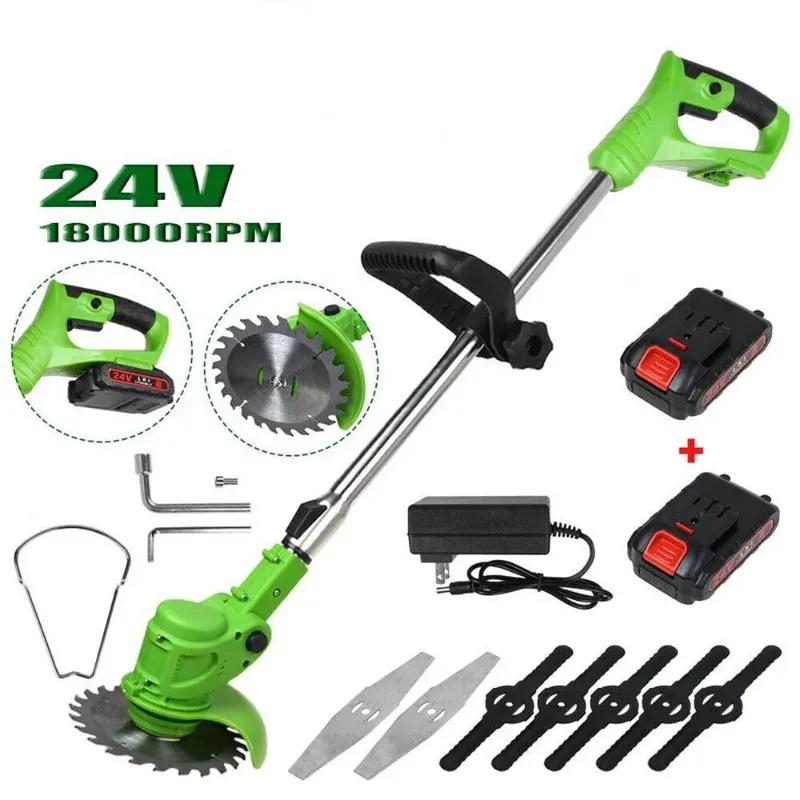 Photo 1 of 24V 650W Lawn Mover Electric Grass Trimmer Cordless, Weed Eater W/2 Batteries, Lawn Mower Cordless Pruning Cutter Weed Wacker Garden Trimming Tool