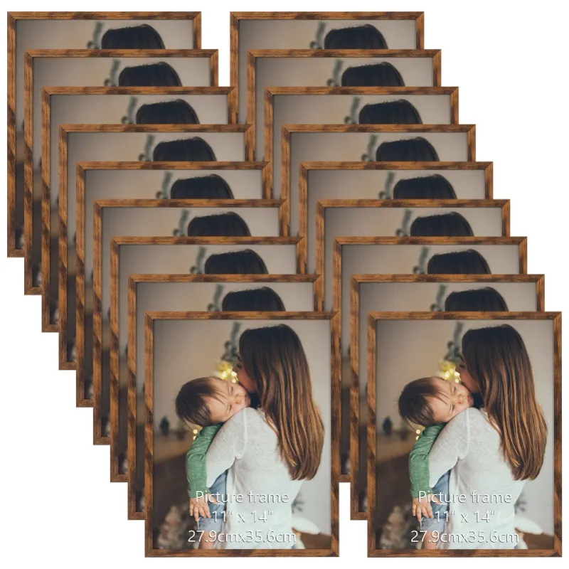 Photo 1 of 11x14 Brown Picture Frame Set of 18, Rustic Walnut Color 11 by 14 Photo Frames Bulk for Wall or Tabletop Display