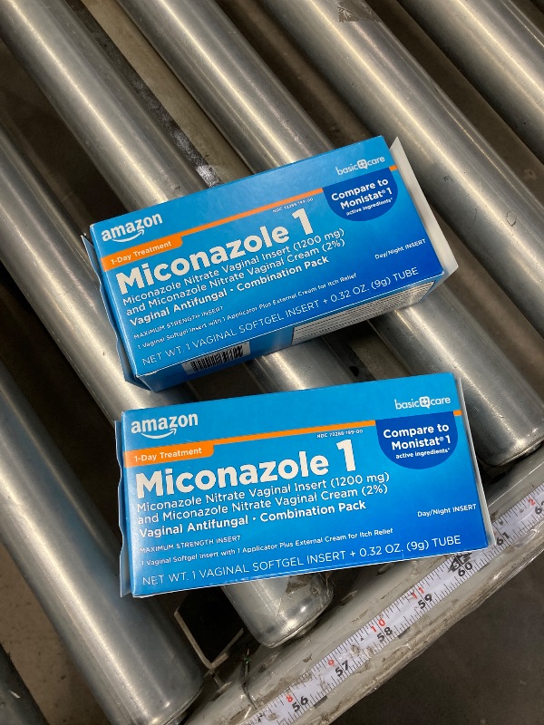 Photo 1 of 2 Pack Amazon Basic Care Miconazole Nitrate Vaginal Insert 1200 mg and Miconazole Nitrate Cream 2 Combination Vaginal Yeast Infection, White, 0.32 Ounce (Pack of ), 1 Count