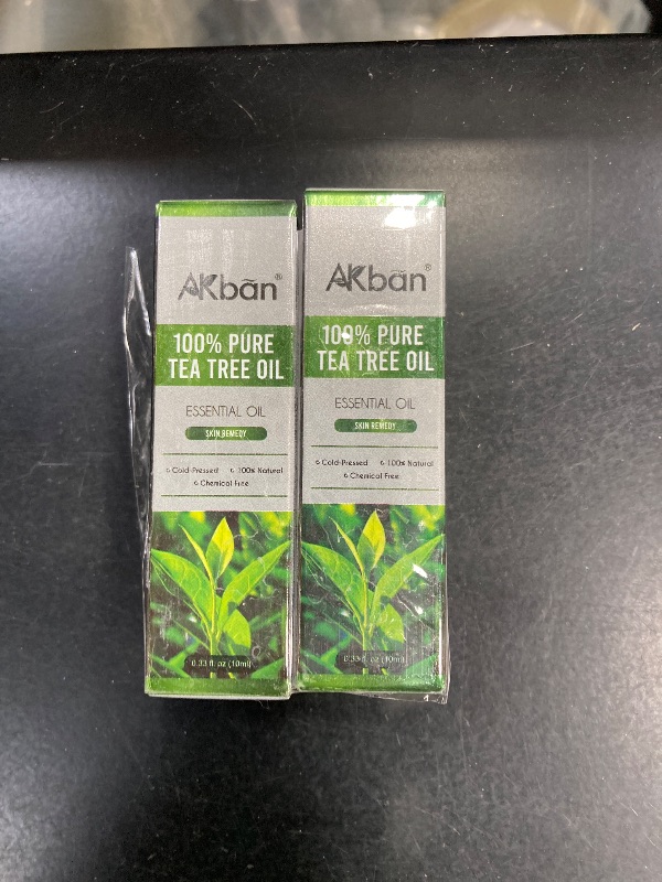 Photo 1 of 2 Pack AKBAN 100% Pure Tea Tree Oil for Skin Care, Hair, Face, Nail and Diffuser, Australian Tea Tree Essential Oil, Premium Aromatherapy Oil - 10 ML (0.34 fl oz)