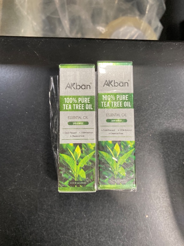 Photo 1 of 2 Pack AKBAN 100% Pure Tea Tree Oil for Skin Care, Hair, Face, Nail and Diffuser, Australian Tea Tree Essential Oil, Premium Aromatherapy Oil - 10 ML (0.34 fl oz)