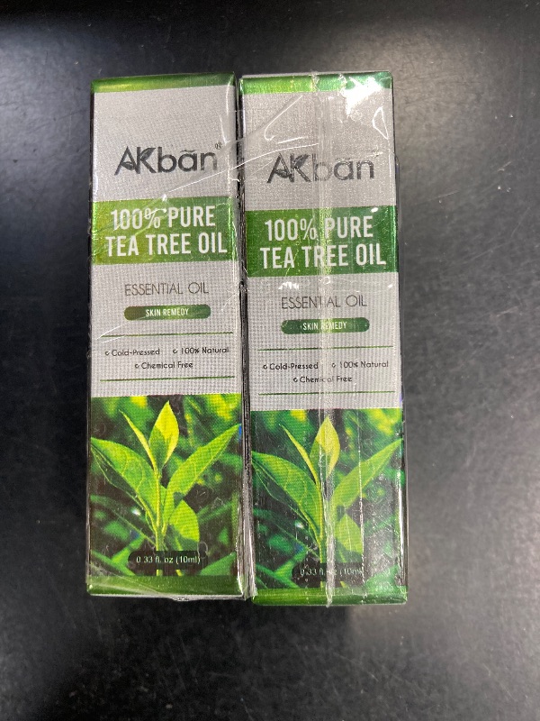 Photo 1 of 2 Pack AKBAN 100% Pure Tea Tree Oil for Skin Care, Hair, Face, Nail and Diffuser, Australian Tea Tree Essential Oil, Premium Aromatherapy Oil - 10 ML (0.34 fl oz)
